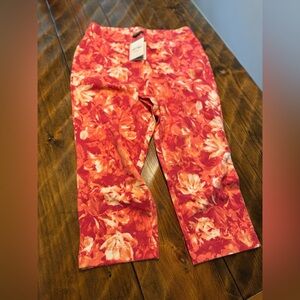 NWT Bob Mackie Wearable Art Knit Cropped Wide Leg Capri Pants Size L Pink/orange